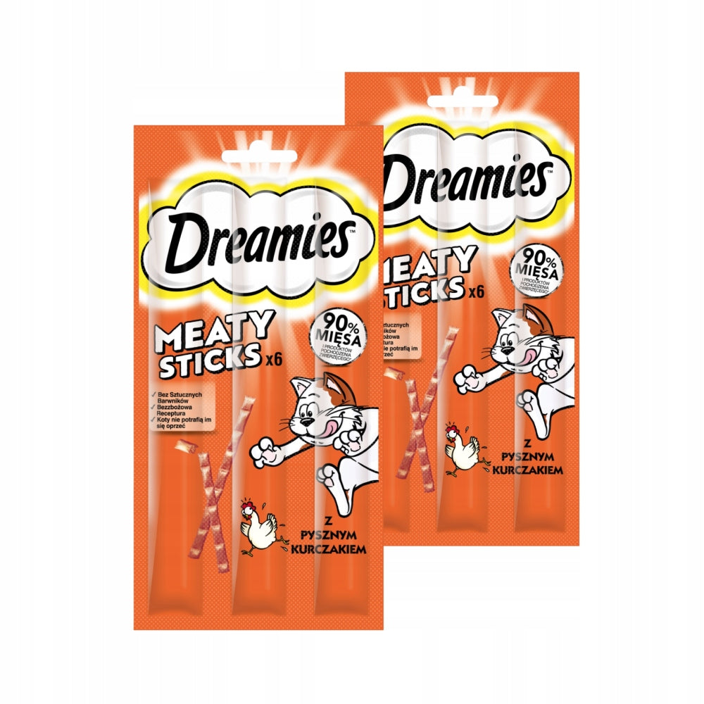 SET OF 2X DREAMIES MEATY STICKS CAT TREATS WITH CHICKEN 30G