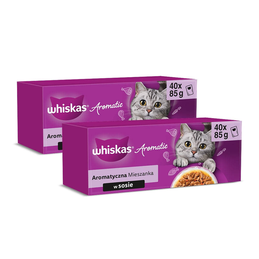 SET OF 2X WHISKAS AROMATIC MIXTURE IN SAUCE - WET CAT FOOD, 40X85G
