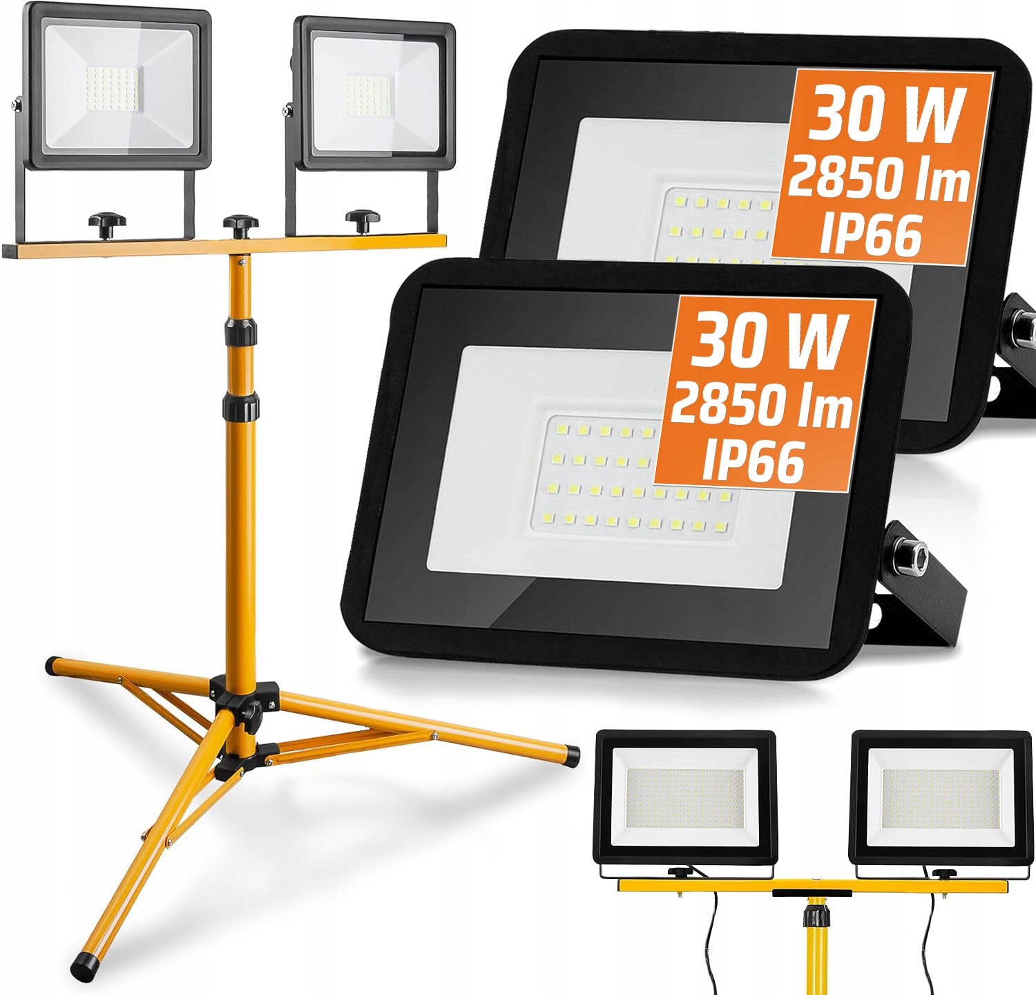 SET OF 2x 30W + TRIPOD LED FLOODLIGHT 60W WORKING CONSTRUCTION HALOGEN IP66