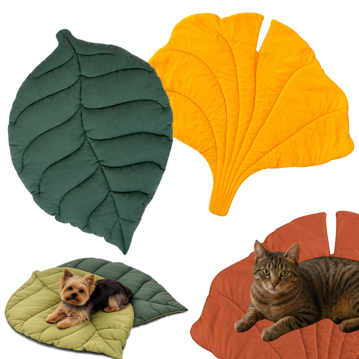 SET OF 2x DOUBLE-SIDED CAT DOG MAT TRAVEL BED LEAF FOR HOT WEATHER
