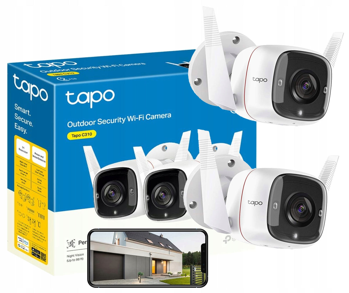 SET OF 2x ROTATING IP CAMERA TP-LINK TAPO C310P2 WIFI 3MPX FOR MONITORING
