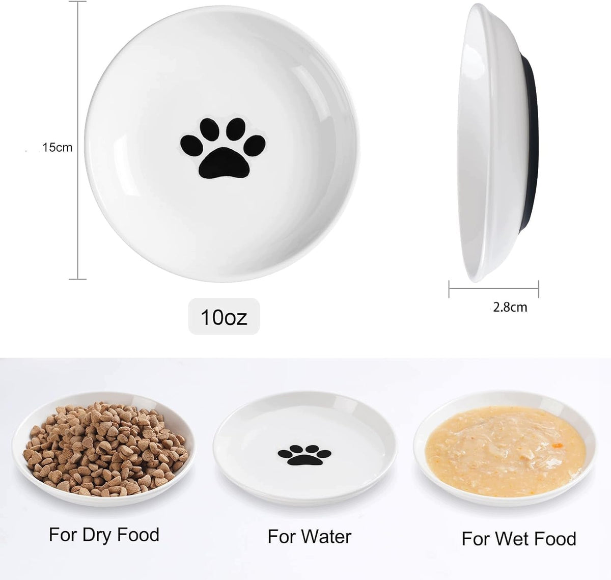 SET OF 3 CERAMIC CAT BOWLS NON-SLIP RUBBER BOTTOM Brand no brand