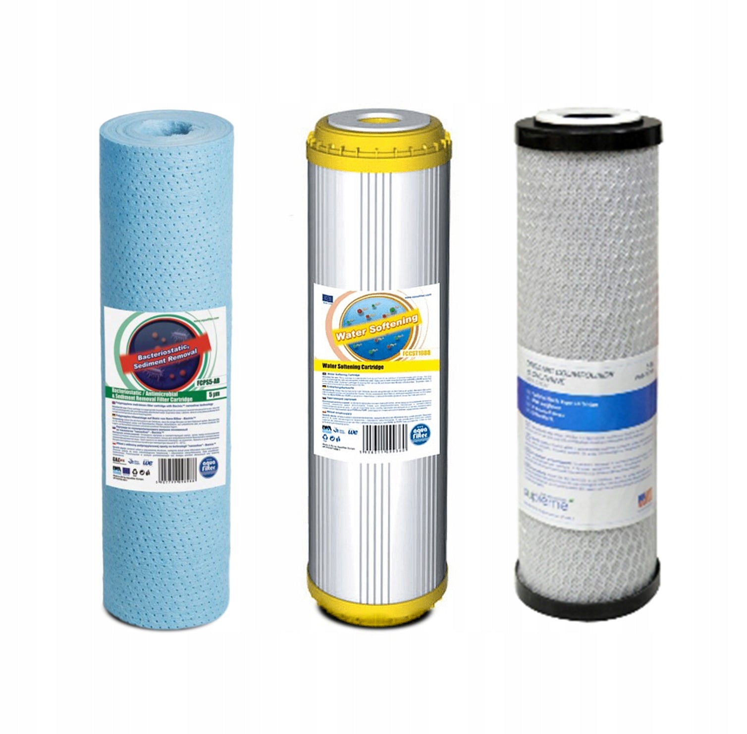 SET OF 3 FILTER CARTRIDGES FOR WATER FILTER CARBON FOAM SOFTENING