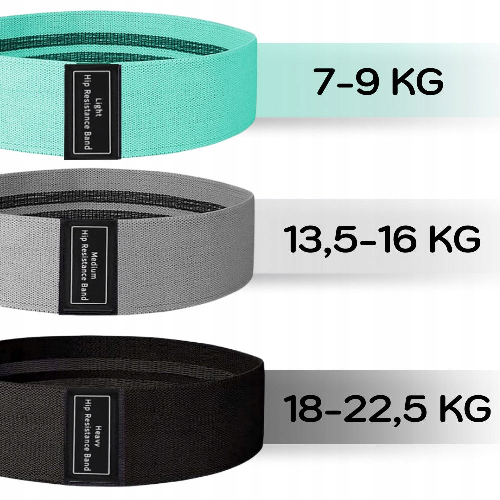SET OF 3 HIP BAND EXERCISE RUBBERS MATERIAL RESISTANCE FITNESS BANDS THIGHS Width 80 mm