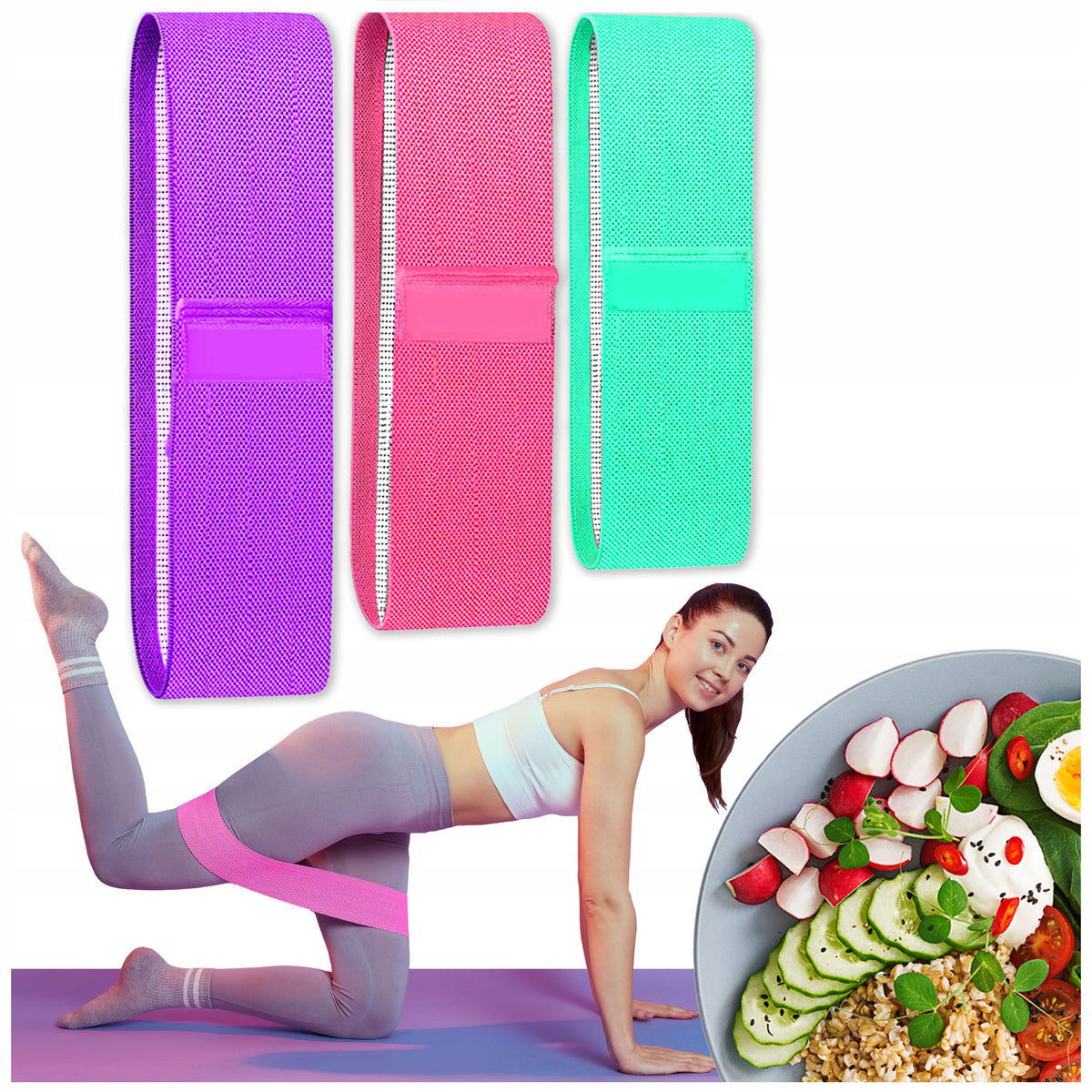 SET OF 3 HIP MINI BAND EXERCISE RUBBERS, MATERIAL RUBBERS STRONG FITNESS BANDS