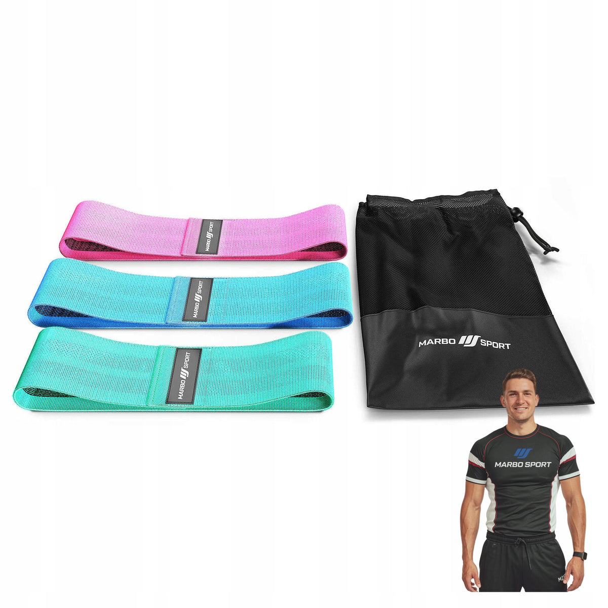 SET OF 3 MATERIAL RESISTANCE BANDS -Marbo Sport