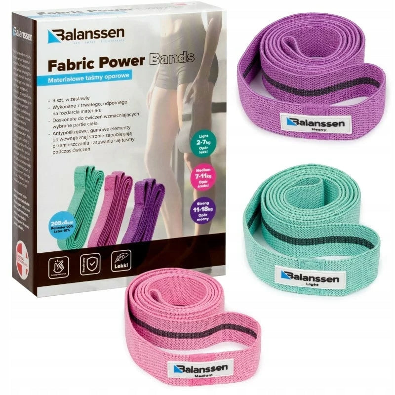 SET OF 3 MATERIAL RUBBERS FOR RESISTANCE EXERCISES POWER BANDS BALANSSEN
