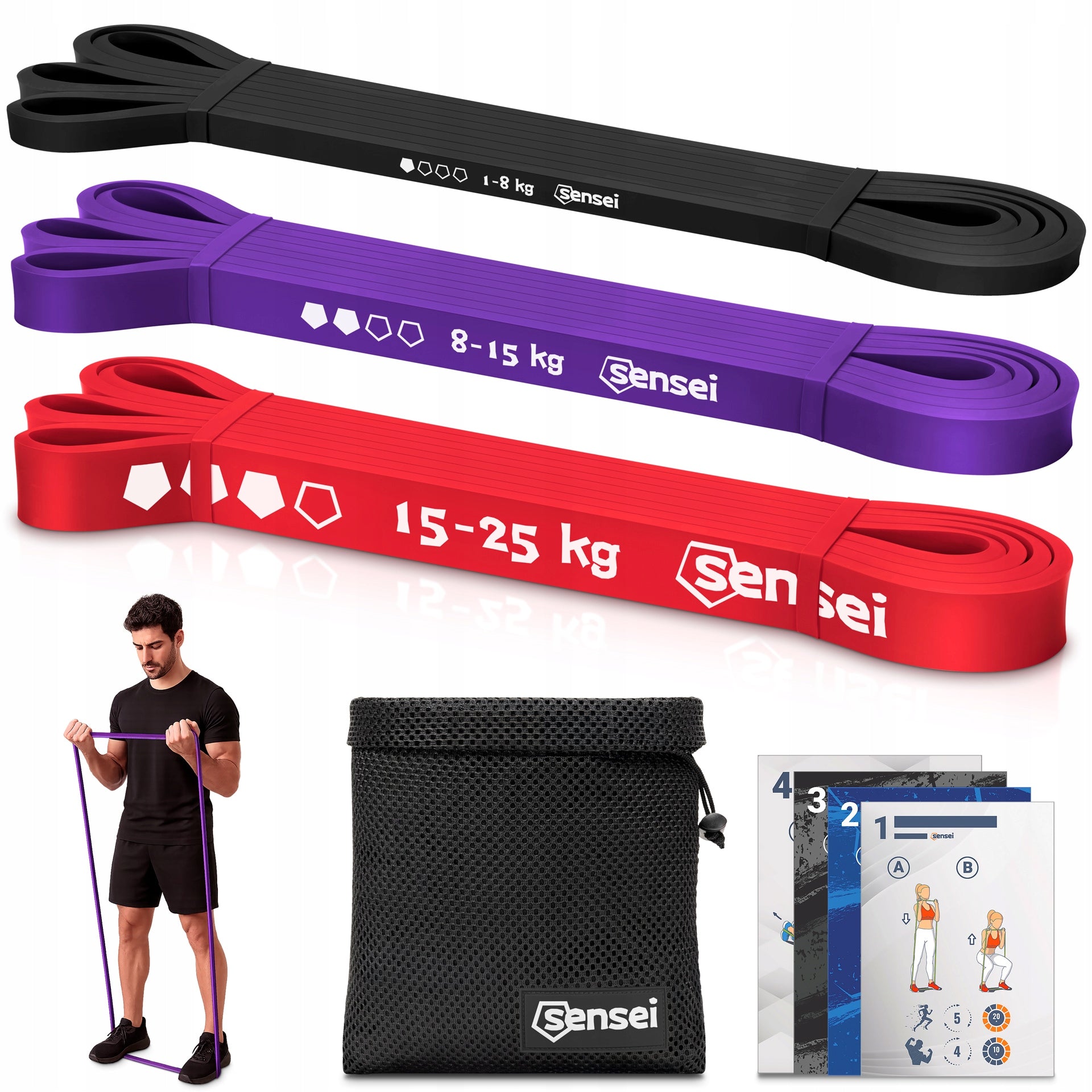 SET OF 3 POWER BAND EXERCISE GUMS, Resistance Bands for Training, Pull-Ups