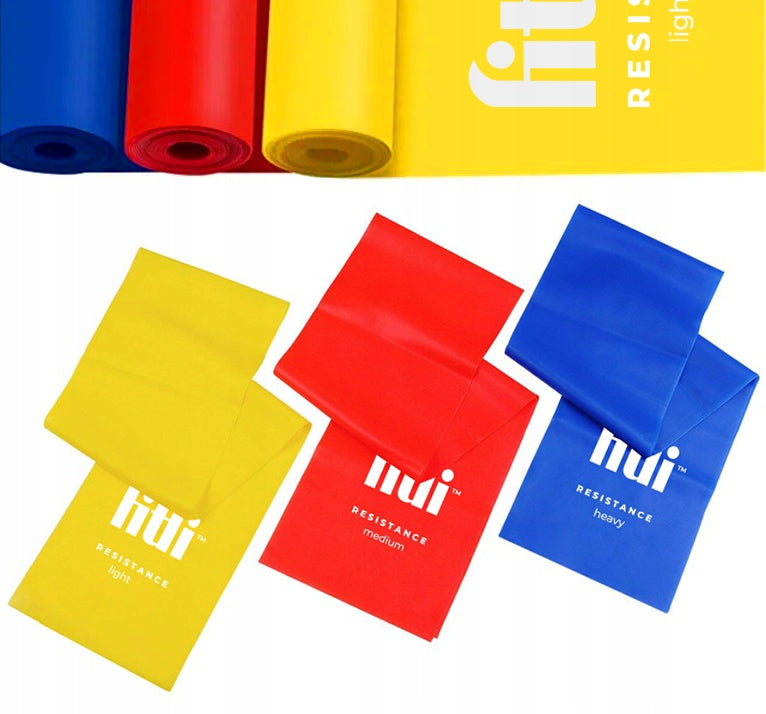 SET OF 3 RUBBER EXERCISE TAPE REHABILITATION FITNESS FLAT BAND 2M Brand Fitli