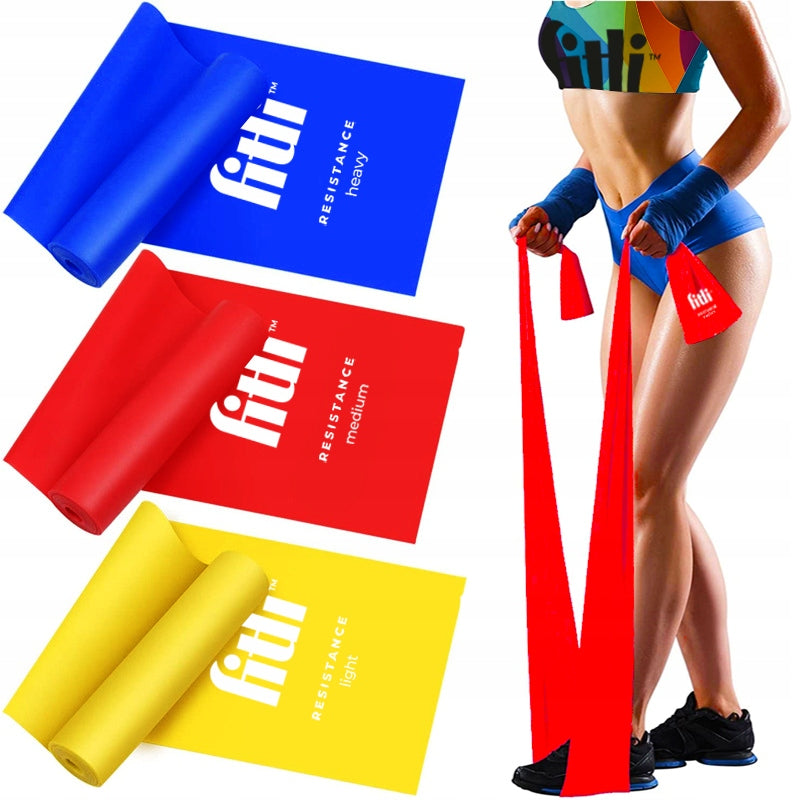 SET OF 3 RUBBER EXERCISE TAPE REHABILITATION FITNESS FLAT BAND 2M Model Taśmy do ćwiczeń gumy FLAT BAND 2M FTL05-3PCS