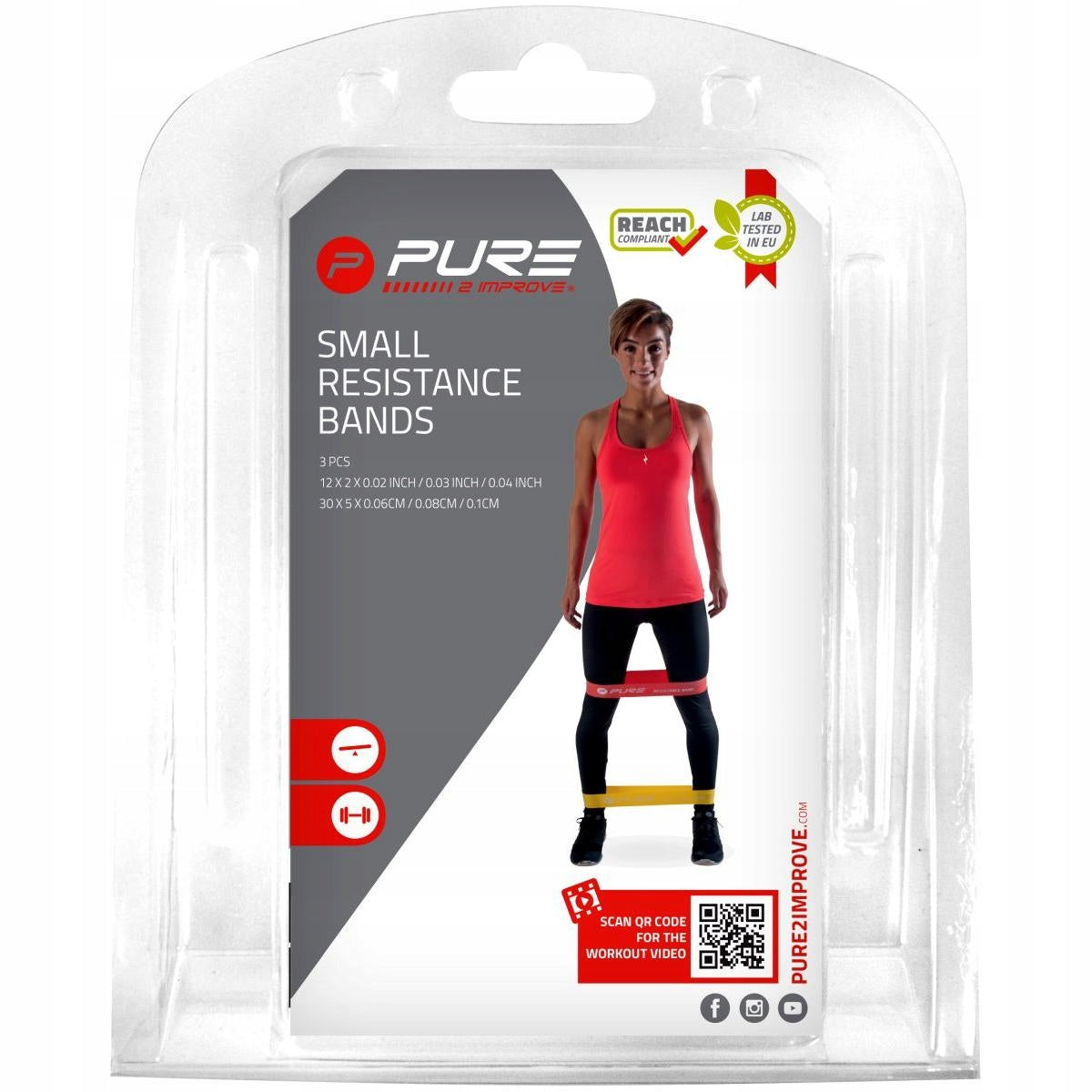 SET OF 3 RUBBER STRAPS MINI BAND EXERCISE TAPE FITNESS REHABILITATION PURE Brand Pure2Improve