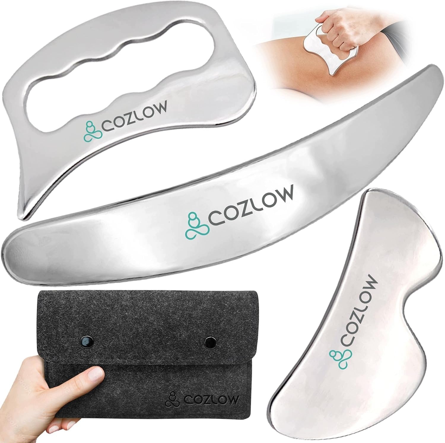 SET OF 3 SCRAPERS STEEL DEEP TISSUE MASSAGE IASTM GUA SHA