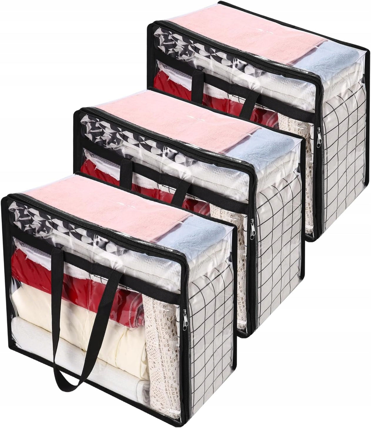 SET OF 3 TRANSPARENT STORAGE BAGS 40L ZIPPER