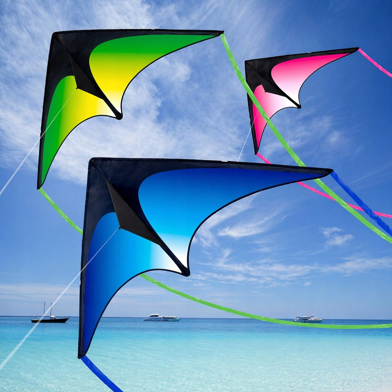 SET OF 3 x LARGE DELTA KITE WITH TAIL 3 PIECES Q7D Brand no brand