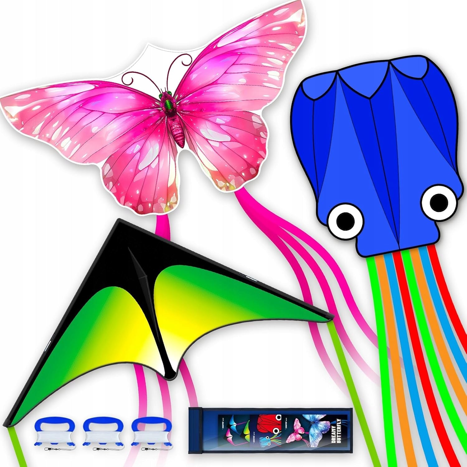 SET OF 3 x LARGE KITE DELTA BUTTERFLY OCTOPUS KITES LJN / MEN