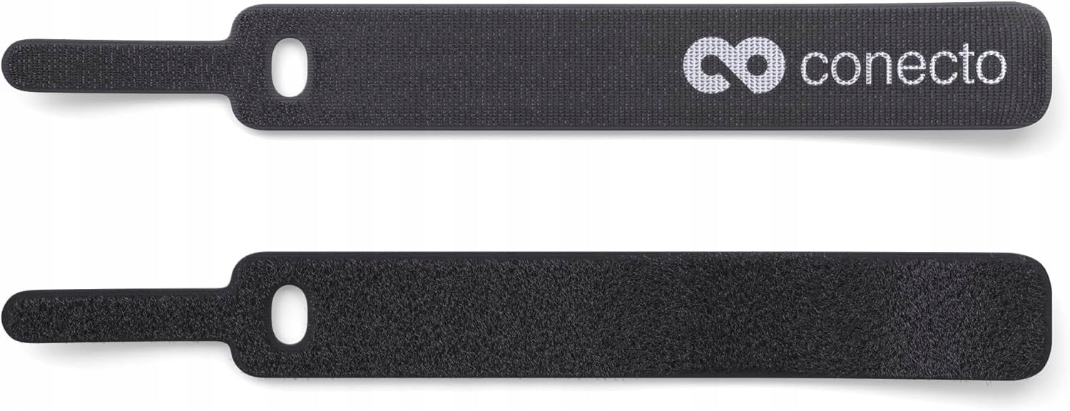 SET OF 30 REUSABLE VELCRO CABLE TIES BLACK 10 CM Brand Connect