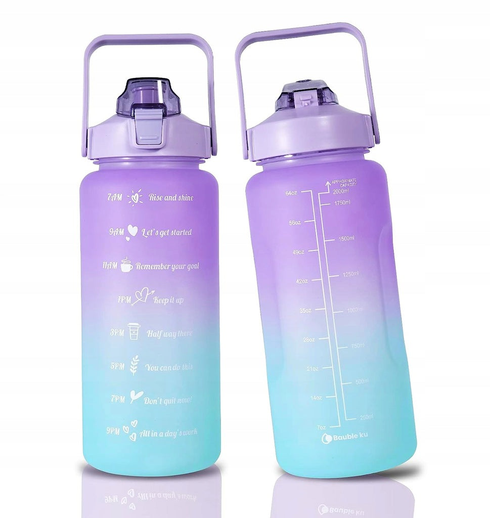 SET OF 3PCS WATER BOTTLE WITH MEASURING CUP FITNESS GYM 2L 750ML 300ML Packaging status original