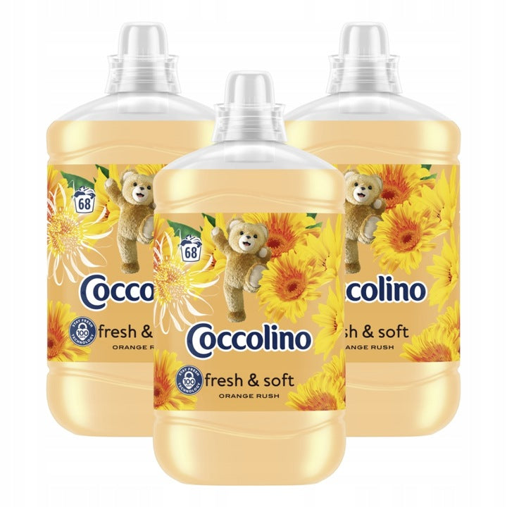 SET OF 3X COCCOLINO FRESH & SOFT ORANGE RUSH FABRIC SOFTENER 1700ML