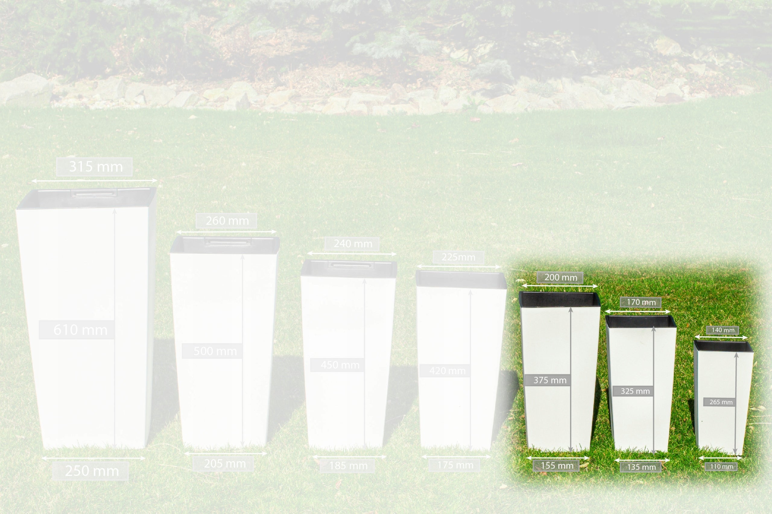 SET OF 3X POT PLANTER WHITE GARDEN FLOWERBED STANDING TERRACE WITH INSERTS Product height 37.53 cm