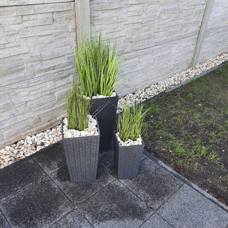 SET OF 3x FLOWER POT BALCONY GARDEN RATTAN FLOWERBED ANTHRACITE CARTRIDGE Length 22.5 cm
