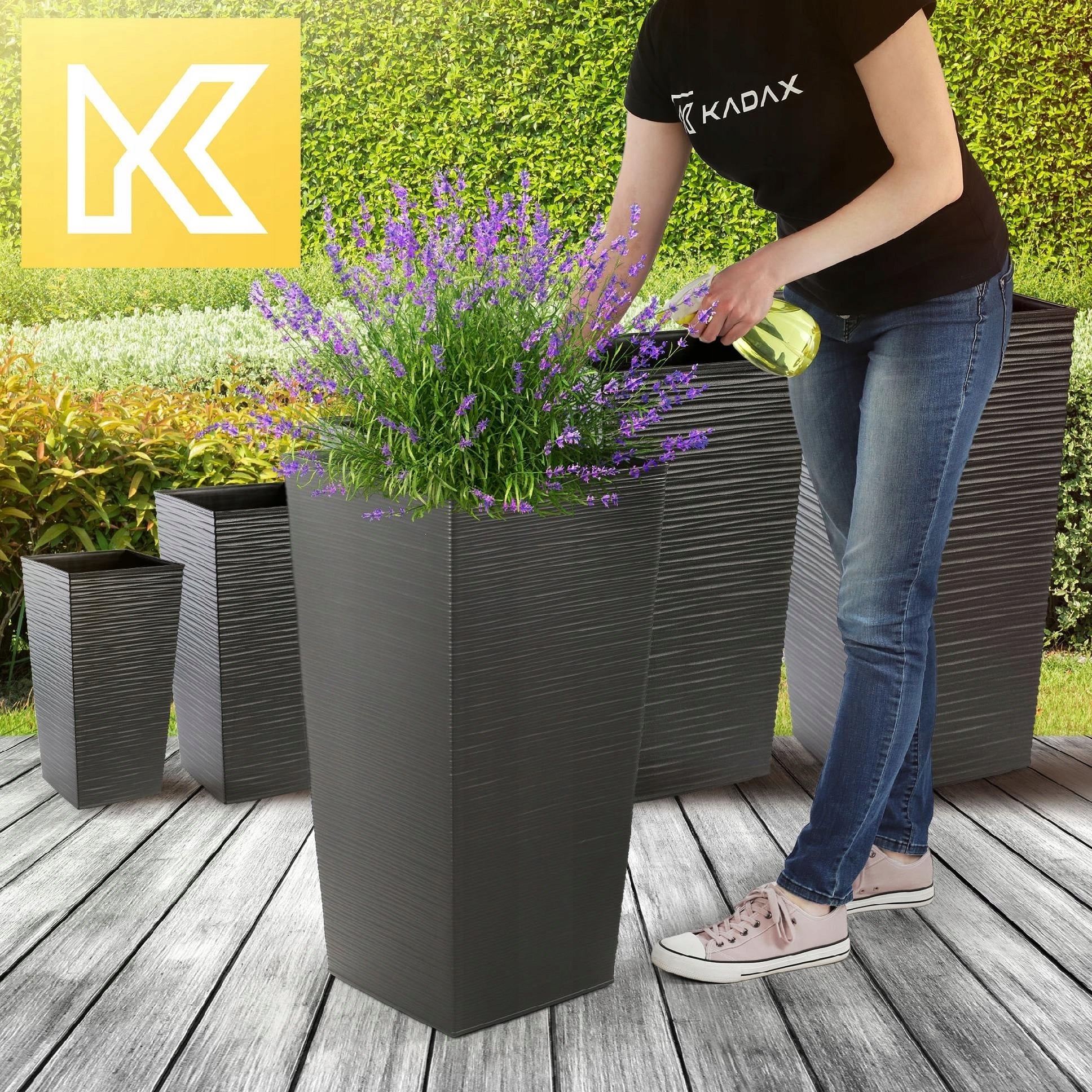 SET OF 3x GARDEN PLANTER LARGE HIGH + CARTRIDGE GRAPHITE 47+57+68 cm Material synthetic material