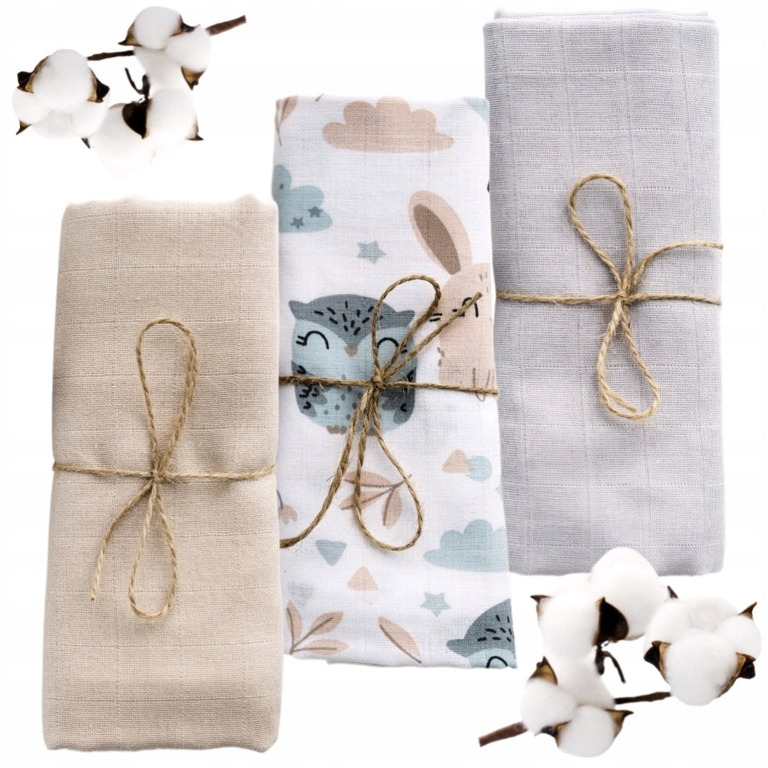 SET OF 3x MUSLIN DIAPERS POLISH 80x70cm PREMIUM FROM BabyU