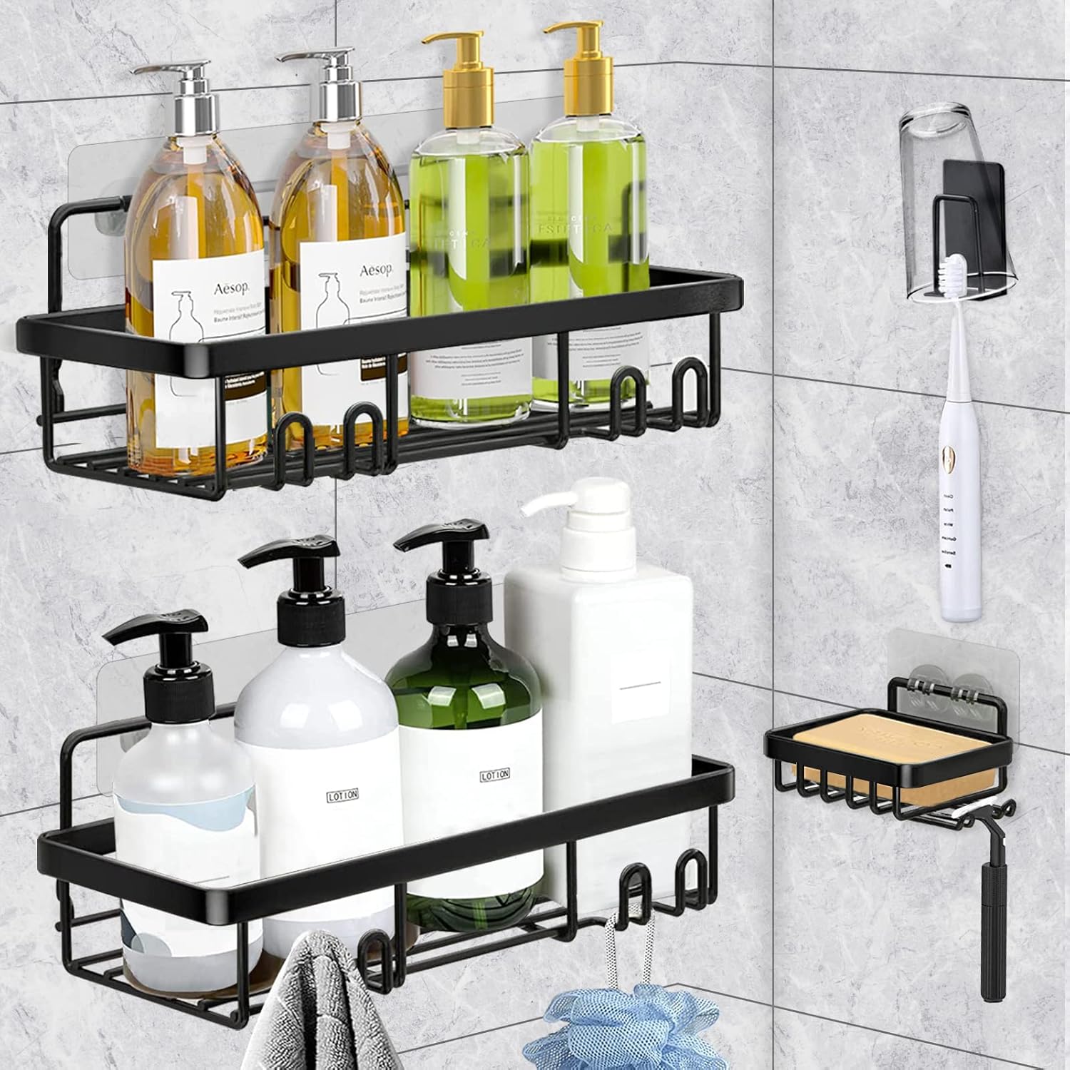 SET OF 4 BATHROOM SHOWER SHELF WITHOUT DRILLING + SOAP DISH S93 Manufacturer code s93