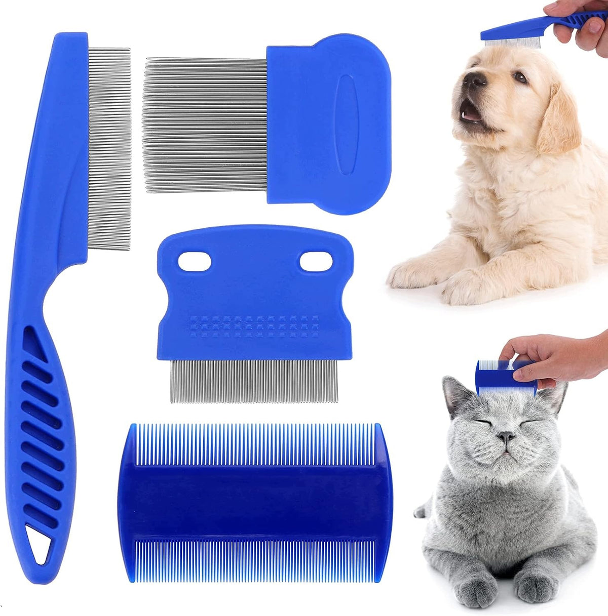 SET OF 4 CAT DOG GROOMING COMBS FLEA HAIR REMOVAL