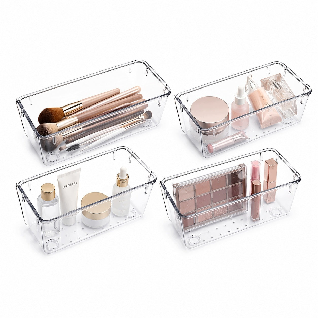 SET OF 4 CLEAR COSMETIC BRUSH CONTAINERS FOR CABINET DRAWER