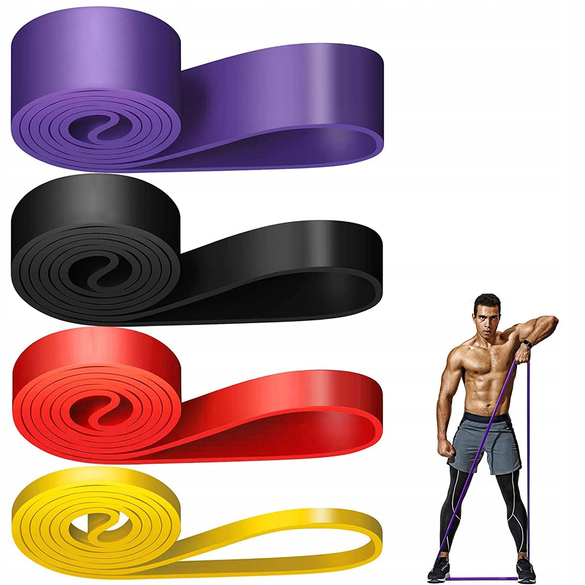SET OF 4 EXERCISE RUBBERS POWER BAND FITNESS TRAINING RESISTANCE BANDS 4-56kg Color multicolor