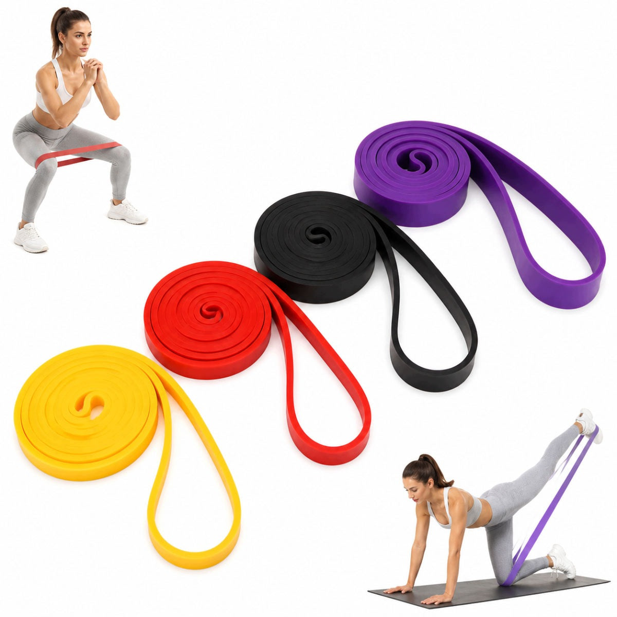 SET OF 4 EXERCISE RUBBERS POWER BAND RESISTANCE BANDS FITNESS TRAINING