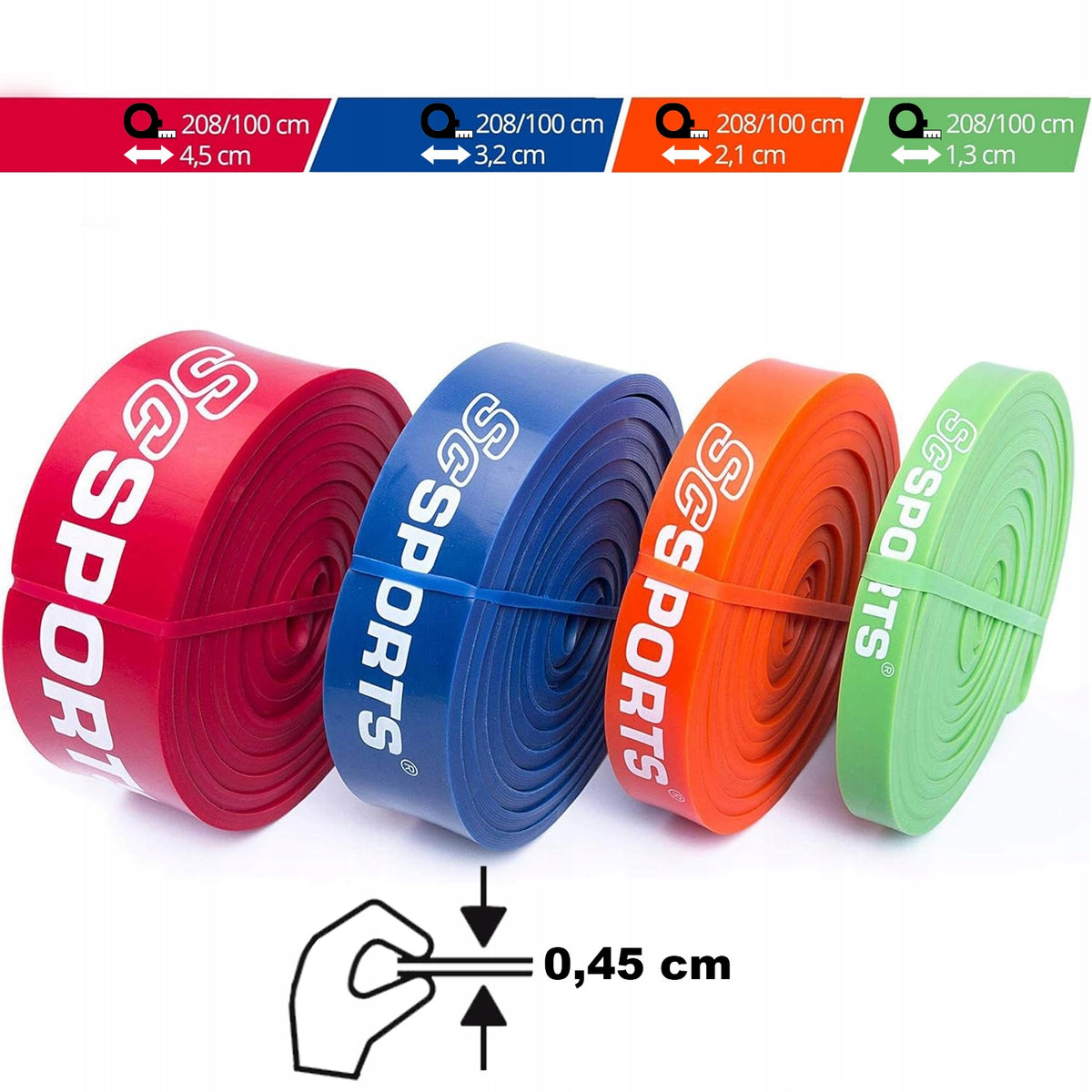 SET OF 4 FITNESS BANDS FOR RESISTANCE EXERCISES Color red
