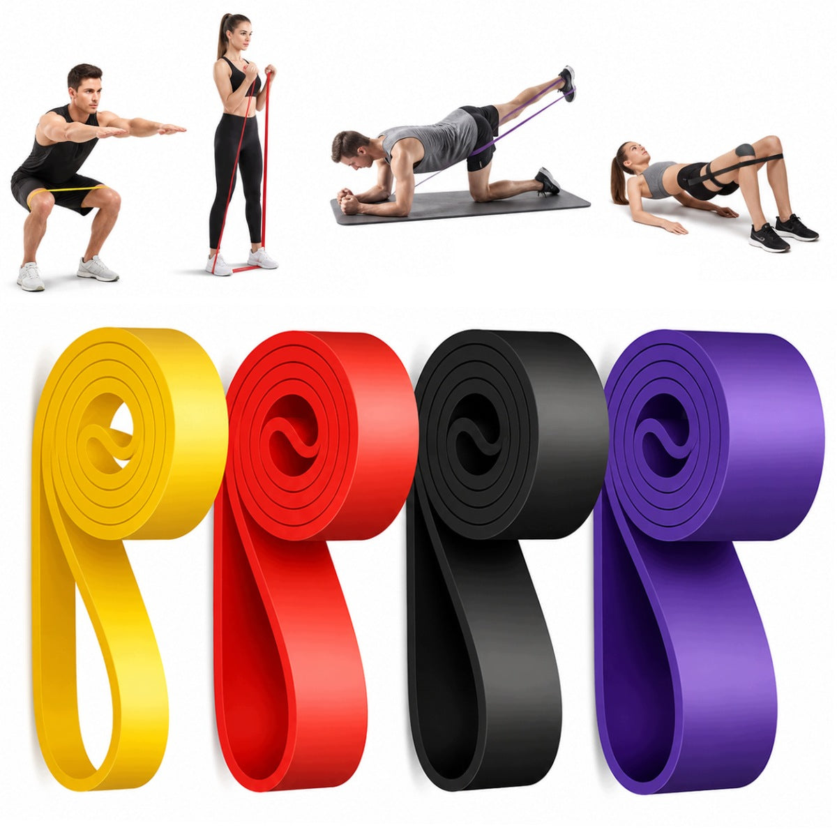 SET OF 4 FITNESS EXERCISE BANDS RESISTANCE BANDS STRONG FOR TRAINING
