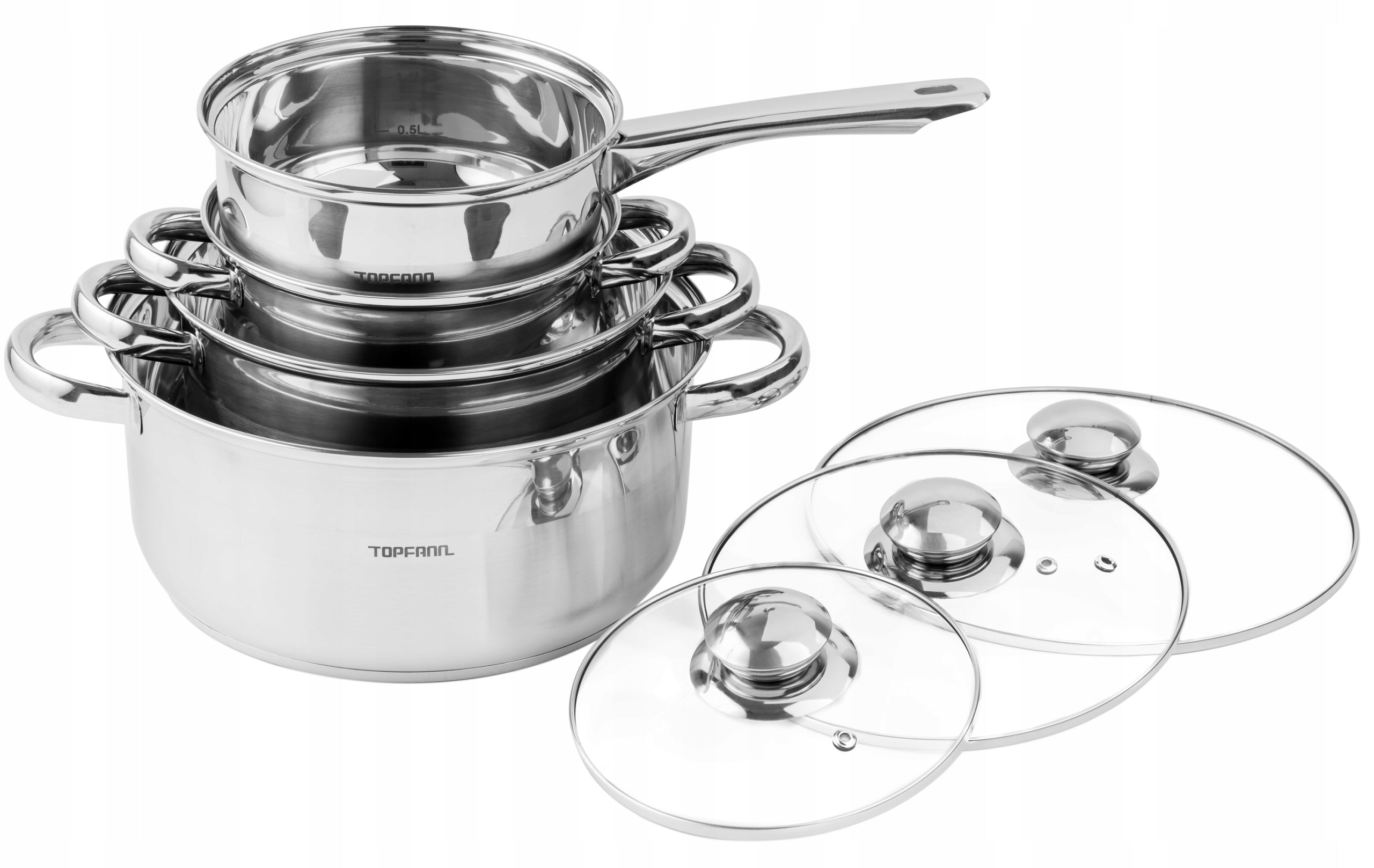 SET OF 4 POTS INDUCTION GAS SAUCEPAN COVERS POTS STAINLESS STEEL LARGE Brand Topfann