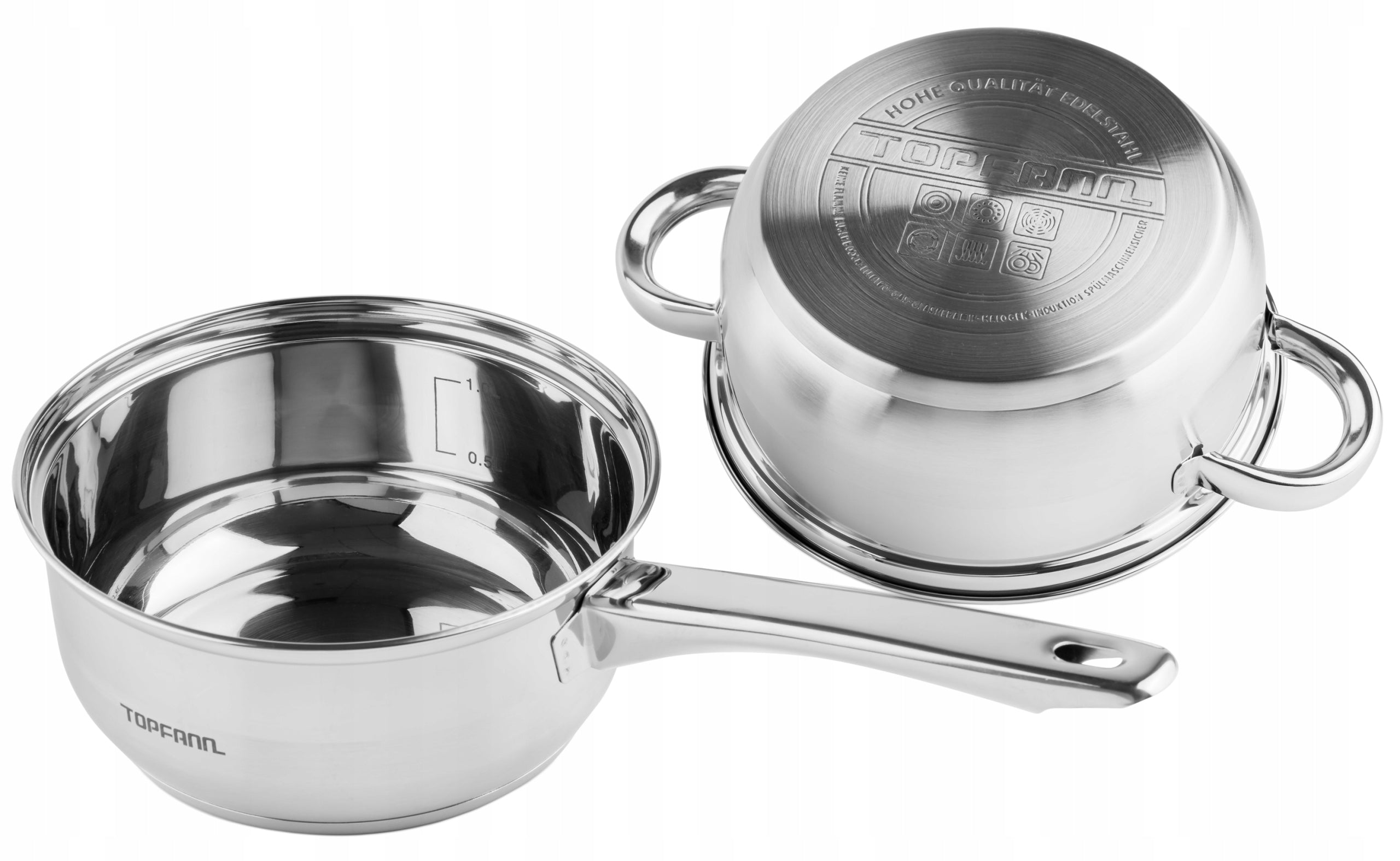 SET OF 4 POTS INDUCTION GAS SAUCEPAN COVERS POTS STAINLESS STEEL LARGE Line Indukcja