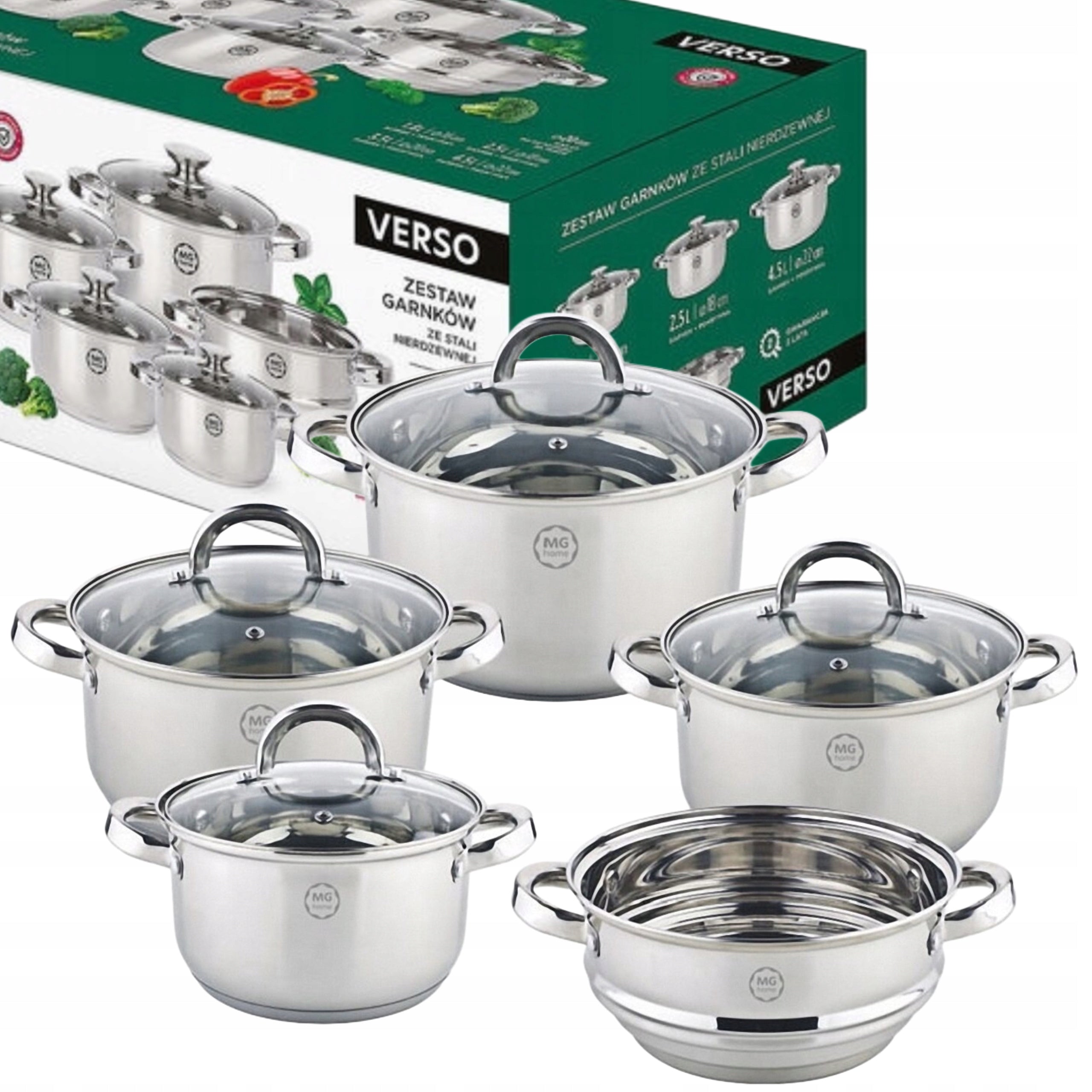 SET OF 4 POTS MG HOME VERSO STEEL SET OF 9 ELEMENTS INOX INDUCTION Color silver