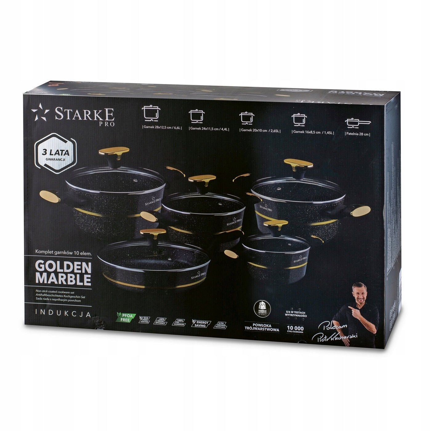 SET OF 4 POTS with lids + PAN 10 el Golden Marble Starke Pro Coating type marble