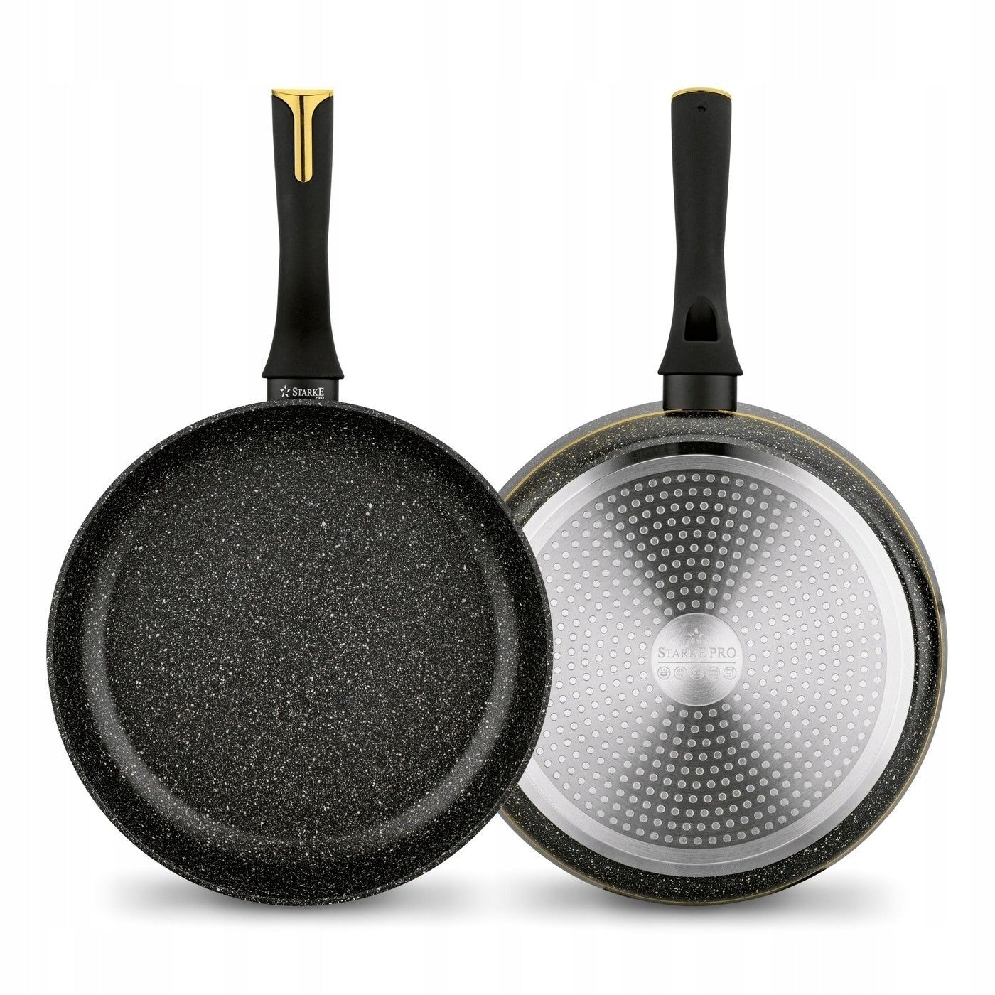 SET OF 4 POTS with lids + PAN 10 el Golden Marble Starke Pro Color black