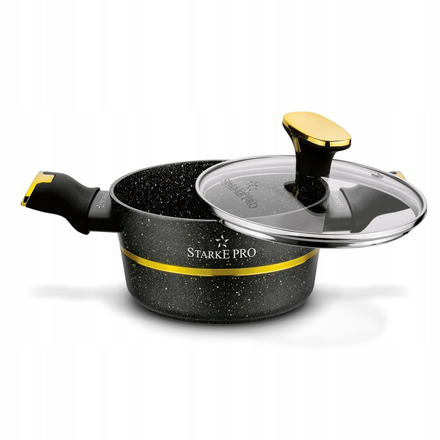 SET OF 4 POTS with lids + PAN 10 el Golden Marble Starke Pro Line Golden Marble