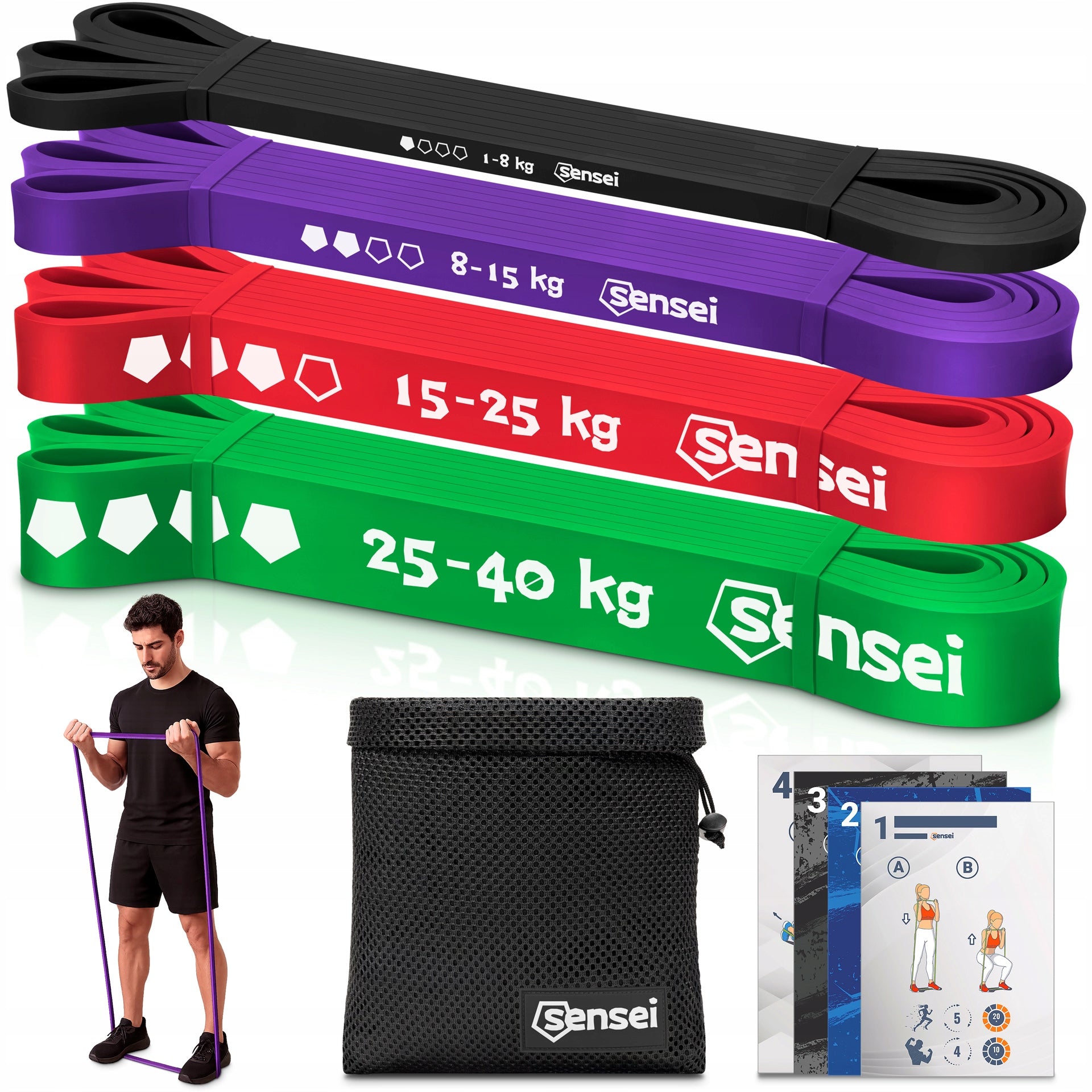 SET OF 4 POWER BAND EXERCISE GUMS, Resistance Bands for Training, Pull-Ups