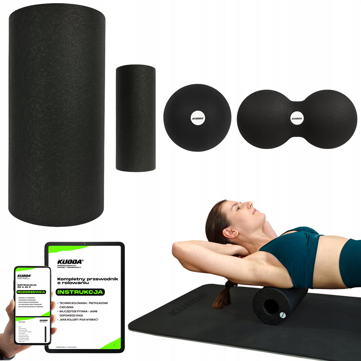 SET OF 4 ROLLERS MASSAGE ROLLER REHABILITATION FOAM ROLLER + EXERCISES