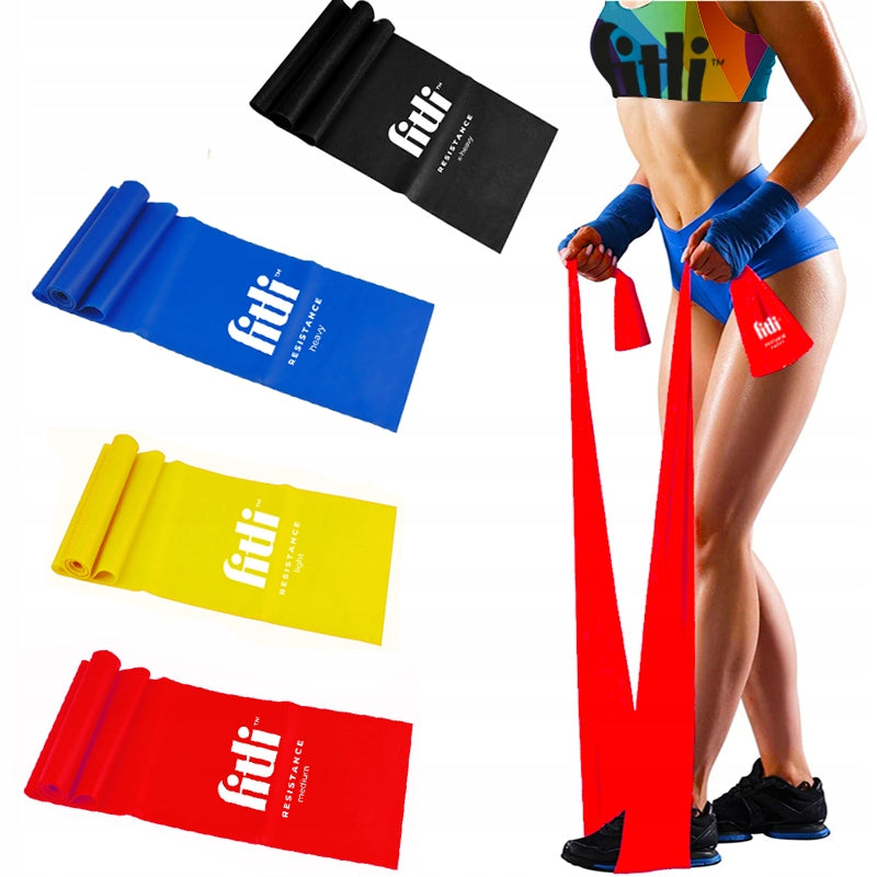 SET OF 4 RUBBER EXERCISE TAPE REHABILITATION FITNESS FLAT BAND 2M Brand Fitli