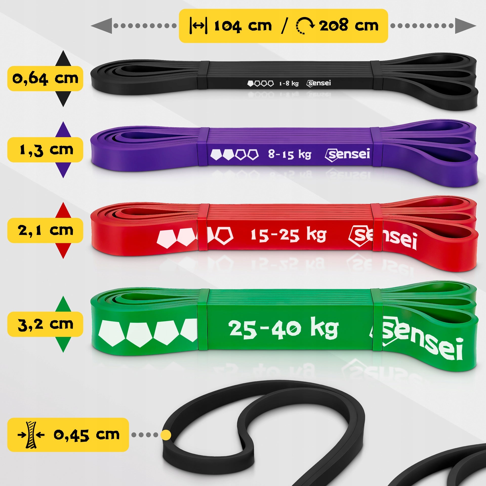SET OF 4 RUBBER POWER BAND + HANDLE, Resistance Exercise Tapes, Pull-Ups Packaging status original