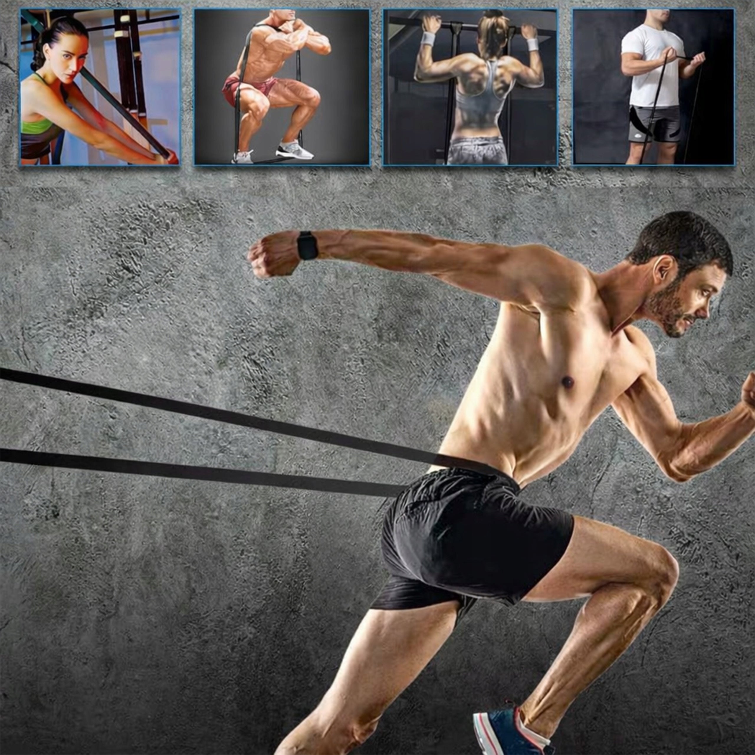 SET OF 4 RUBBERS FOR EXERCISE Fitness + BAG Resistance bands STRONG for XXL Training Model GUMY TRENINGOWE TAŚMY JAKOŚĆ MOC ZESTAW PRO XXL 2