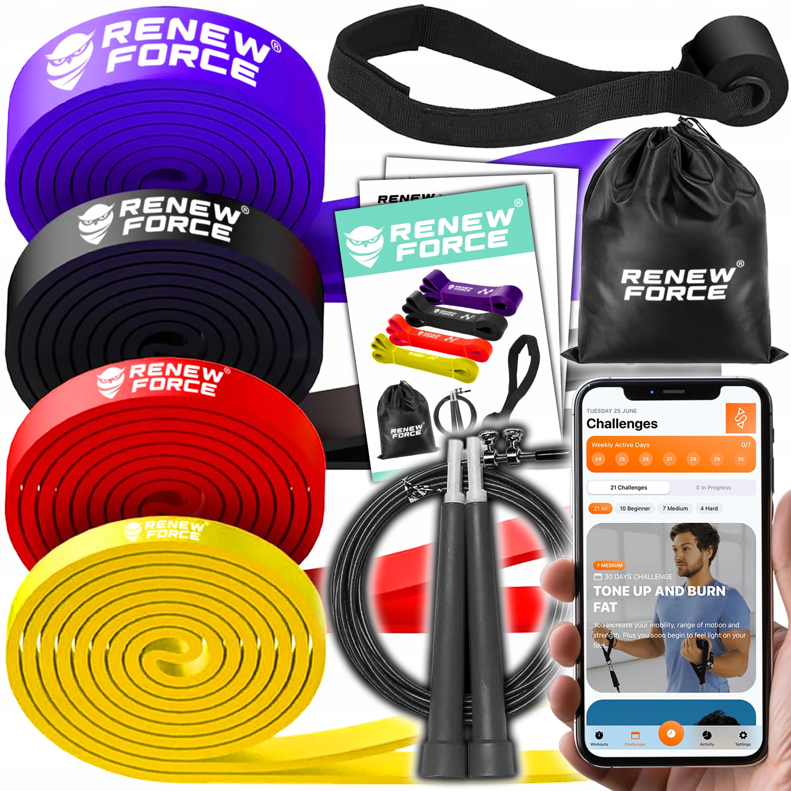 SET OF 4 RUBBERS FOR EXERCISE Fitness + JUMP ROPE Resistance Bands STRONG for Training