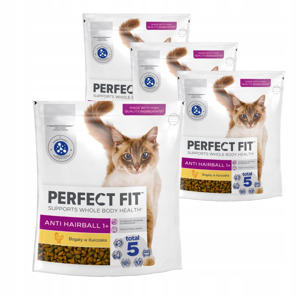 SET OF 4X DRY CAT FOOD PERFECT FIT ANTIHAIRBALL WITH CHICKEN - 750G