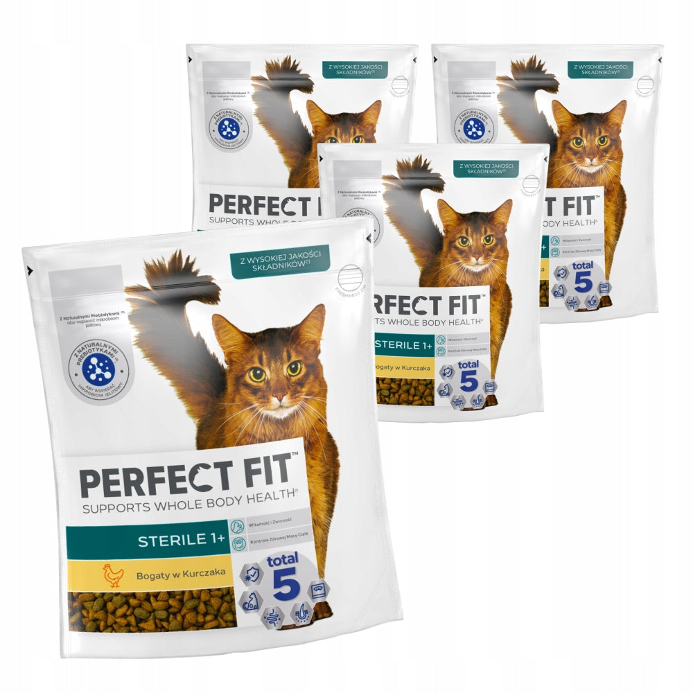 SET OF 4X DRY CAT FOOD PERFECT FIT STERILE RICH IN CHICKEN - 750G