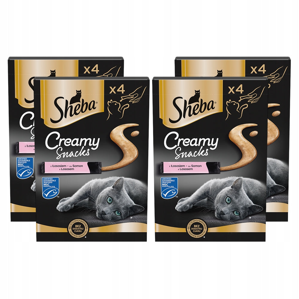 SET OF 4X SHEBA CREAMY SNACKS, CREAM CAT TREAT WITH SALMON - 4X12G