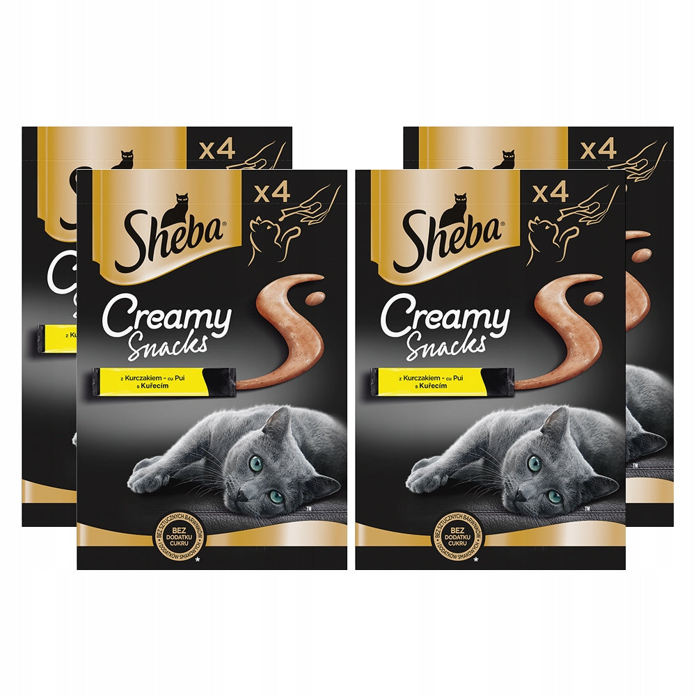 SET OF 4X SHEBA CREAMY SNACKS, CREAMY CAT TREAT WITH CHICKEN 4X12G