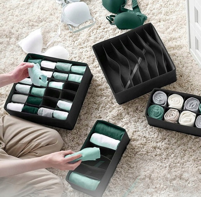 SET OF 4x WARDROBE DRAWER ORGANIZER UNDERWEAR BOXES SOCKS BLACK Kind drawer organizer
